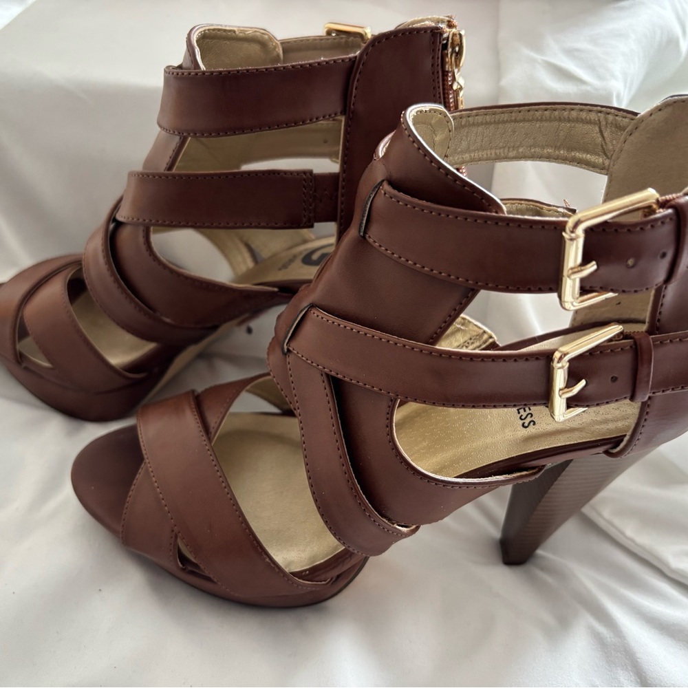 G by Guess Brown Strappy Heeled Sandals Size 9
